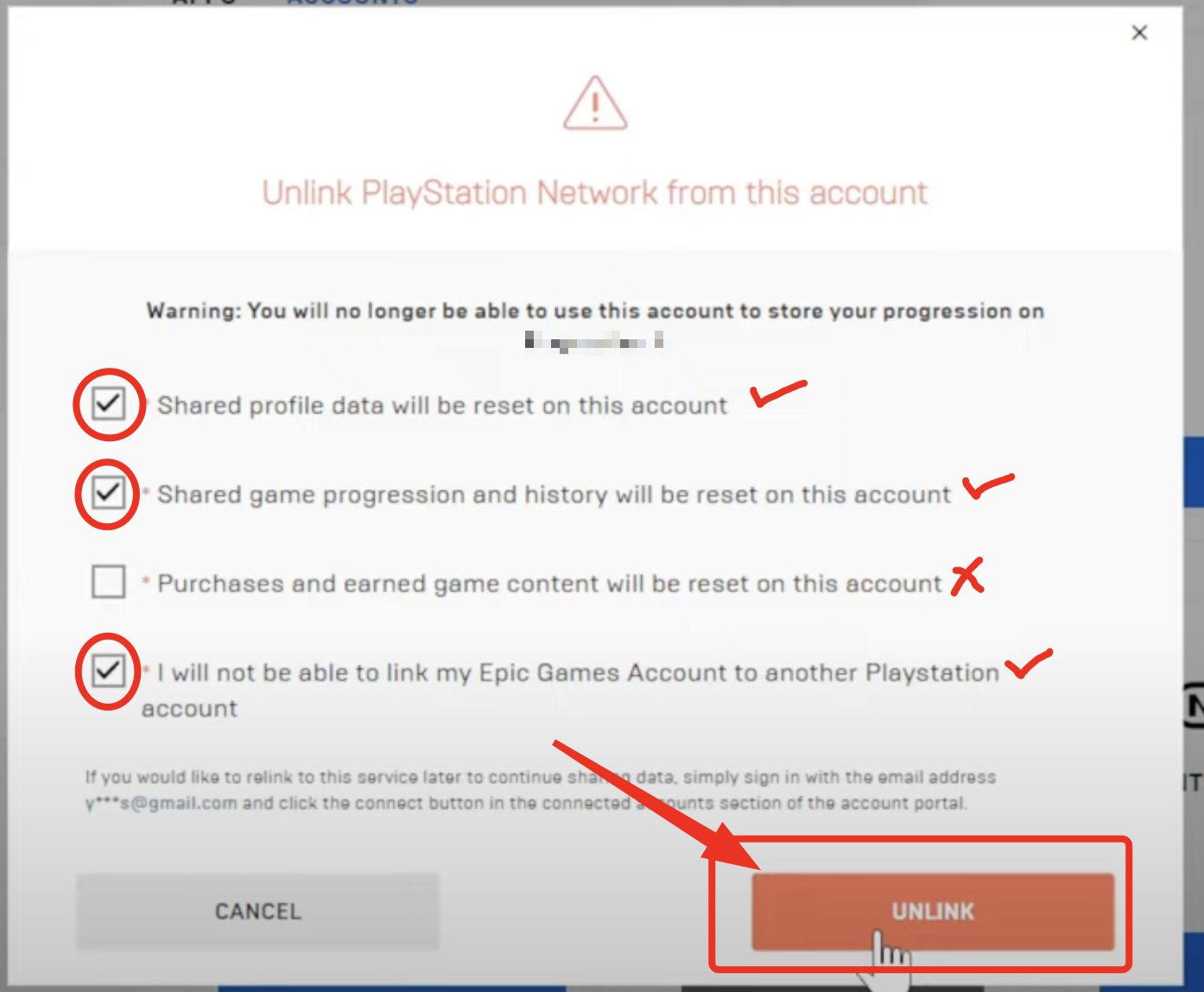 Unlinking playstation account from epic games website